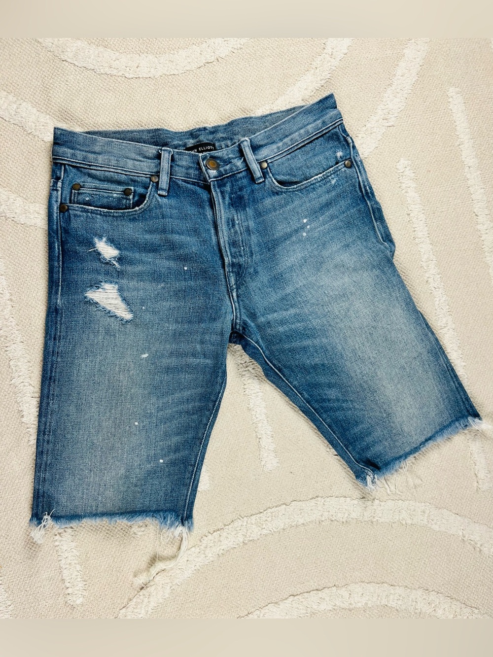 John Elliott Distressed Denim Shorts – Faded Blue – Size 28